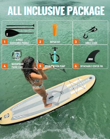 BEYOND MARINA Inflatable Stand Up Paddle Board, 10'6" SUP Paddleboard for Adult, Premium Accessories | Non-Slip 5MM EVA Deck & Foam Handles, Camera Mount, Double Action Pump, 85L Travel Backpack in Kuwait