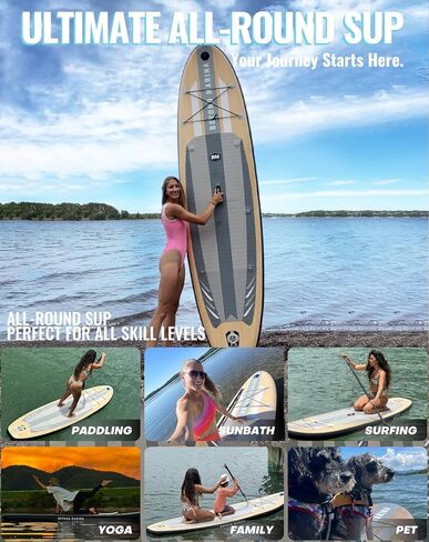 BEYOND MARINA Inflatable Stand Up Paddle Board, 10'6" SUP Paddleboard for Adult, Premium Accessories | Non-Slip 5MM EVA Deck & Foam Handles, Camera Mount, Double Action Pump, 85L Travel Backpack in Kuwait