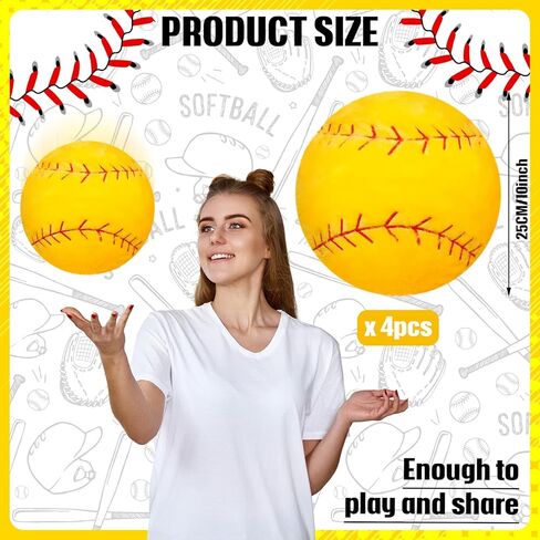 Gerrii 4 Pcs Basketball Softball Football Soccer Volleyball Tennis Pillow 3D Sports Pillow Fluffy Plush Stuffed Throw Pillow Sport Theme Cushion Plush Stuffed Pillow Gift Decor (Softball,10 Inch) in Saudi Arabia