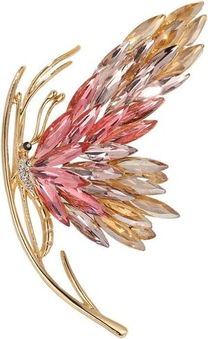 14K Gold Chic Butterfly Brooch with Gradient Red/Purple/Blue Crystal Highlights, Embodying Graceful Wing Movements, Sophisticated Pin for Women's Blazers and Overcoats in Saudi Arabia
