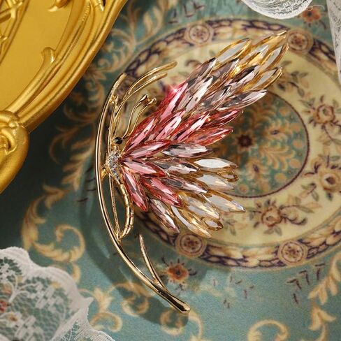 14K Gold Chic Butterfly Brooch with Gradient Red/Purple/Blue Crystal Highlights, Embodying Graceful Wing Movements, Sophisticated Pin for Women's Blazers and Overcoats in Saudi Arabia
