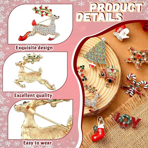 Sasylvia 16 Pcs Women Brooch Set Christmas Brooches Pins Xmas Rhinestone Crystal Vintage Santa Pins Bulk for Women(Classic) in Saudi Arabia