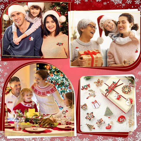 Sasylvia 16 Pcs Women Brooch Set Christmas Brooches Pins Xmas Rhinestone Crystal Vintage Santa Pins Bulk for Women(Classic) in Saudi Arabia