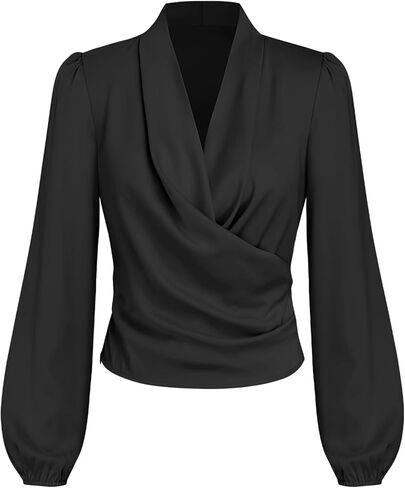 CIDER Satin V-Neck Wrap Zip Long Sleeve Blouse in Saudi Arabia