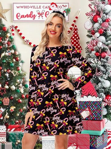 Christmas Dresses for Women Xmas Printed Reindeer Holiday Red Plaid Dress XL in Saudi Arabia