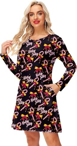 Christmas Dresses for Women Xmas Printed Reindeer Holiday Red Plaid Dress XL in Saudi Arabia