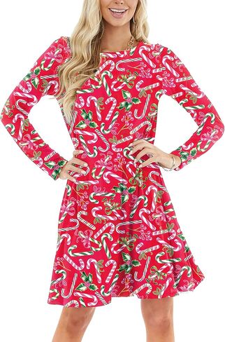 Christmas Dresses for Women Xmas Printed Reindeer Holiday Red Plaid Dress XL in Saudi Arabia