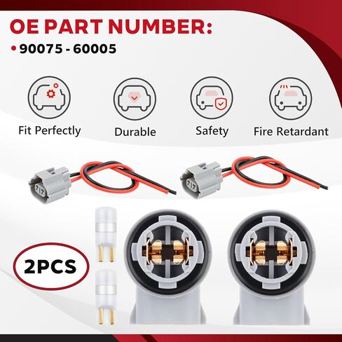 2PCS Rear Bumper License Plate Light Bulb Socket with Pigtail Wire Harness Plug Connector and Bulb Fit for Toyota Tundra Tacoma Yaris for Lexus GS350 GS460 LS430 Replace #90075-60005 in Saudi Arabia