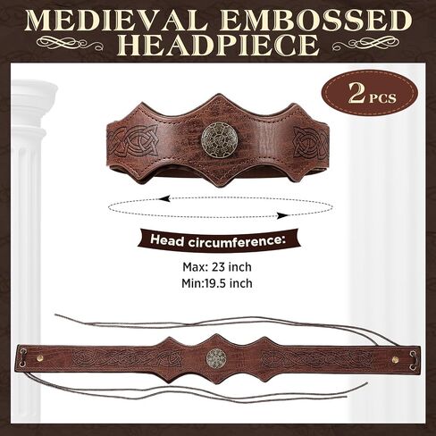 2 Pcs Medieval Vintage Embossed Faux Viking Leather Headband Renaissance Adjustable Headpiece Cosplay Accessories in Saudi Arabia
