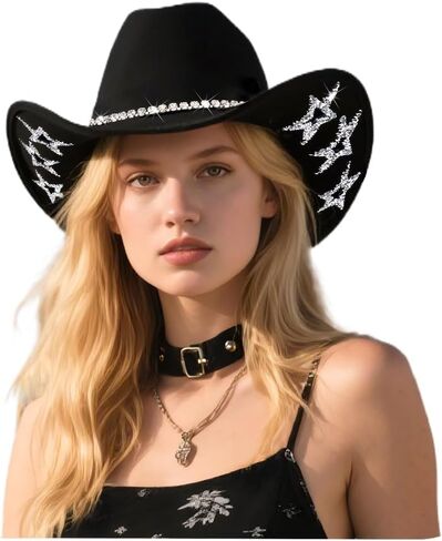 Women's Rhinestone Cowboy Hat–Sparkling Western Cowgirl Hat with Shiny Bling Band for Rodeo, Country in Kuwait