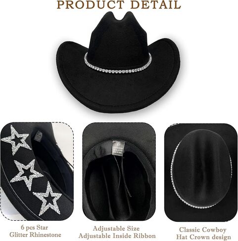 Women's Rhinestone Cowboy Hat–Sparkling Western Cowgirl Hat with Shiny Bling Band for Rodeo, Country in Kuwait