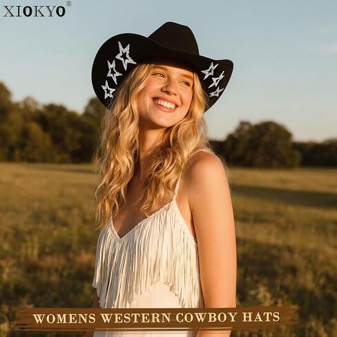 Women's Rhinestone Cowboy Hat–Sparkling Western Cowgirl Hat with Shiny Bling Band for Rodeo, Country in Kuwait