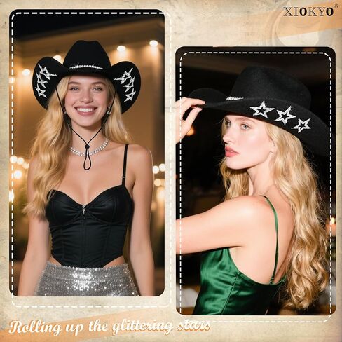 Women's Rhinestone Cowboy Hat–Sparkling Western Cowgirl Hat with Shiny Bling Band for Rodeo, Country in Kuwait
