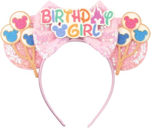 Glitter Sequin Birthday Girl Mouse Ears Bow Headband Hair Bands in Kuwait