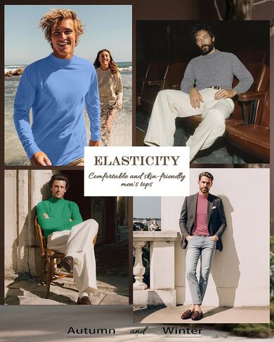 5 Pack Men's Mock Neck Shirts Turtleneck Long Sleeve Tops Pullover Basic Casual Slim Fit T-Shirts Multipack in Saudi Arabia