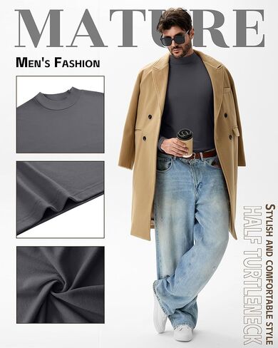 5 Pack Men's Mock Neck Shirts Turtleneck Long Sleeve Tops Pullover Basic Casual Slim Fit T-Shirts Multipack in Saudi Arabia