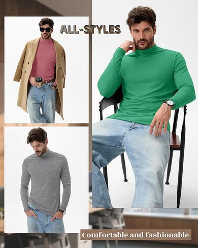 5 Pack Men's Mock Neck Shirts Turtleneck Long Sleeve Tops Pullover Basic Casual Slim Fit T-Shirts Multipack in Saudi Arabia