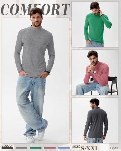 5 Pack Men's Mock Neck Shirts Turtleneck Long Sleeve Tops Pullover Basic Casual Slim Fit T-Shirts Multipack in Saudi Arabia