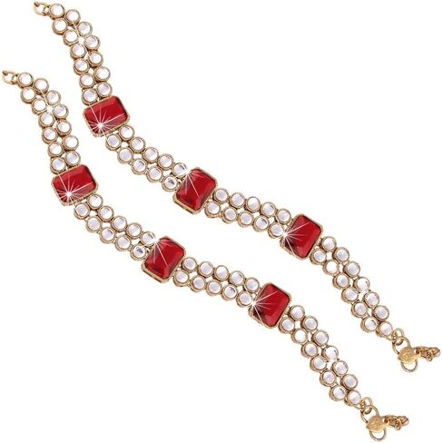 I Jewels Gold Plated Indian Wedding Bollywood Bridal Anklets Payal Embellished with Green Stones & Faux Kundans for Women/(A016) in Saudi Arabia