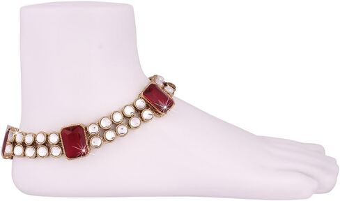 I Jewels Gold Plated Indian Wedding Bollywood Bridal Anklets Payal Embellished with Green Stones & Faux Kundans for Women/(A016) in Saudi Arabia