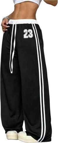 GORGLITTER Women's Striped Side Baggy Sweatpants Number Graphic Wide Leg Track Pants in Kuwait