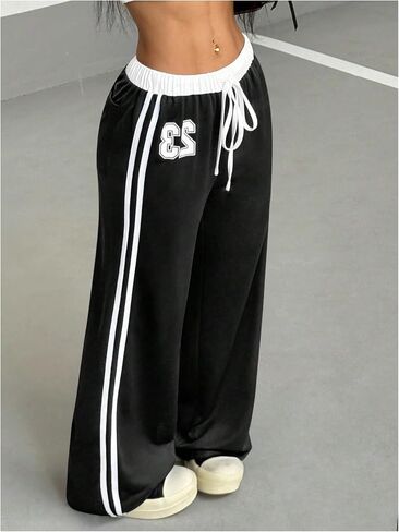 GORGLITTER Women's Striped Side Baggy Sweatpants Number Graphic Wide Leg Track Pants in Kuwait