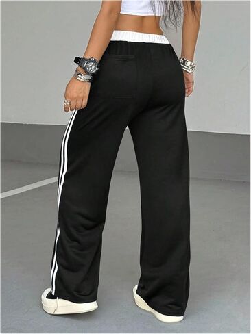 GORGLITTER Women's Striped Side Baggy Sweatpants Number Graphic Wide Leg Track Pants in Kuwait