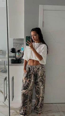 بنطال رياضي نسائي مموه Y2K بنطال فضفاض واسع الساق بخصر مطاطي برباط Palazzo Joggers مع جيوب in Saudi Arabia