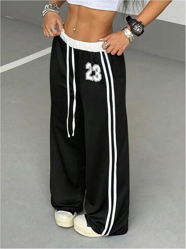 GORGLITTER Women's Striped Side Baggy Sweatpants Number Graphic Wide Leg Track Pants in Kuwait