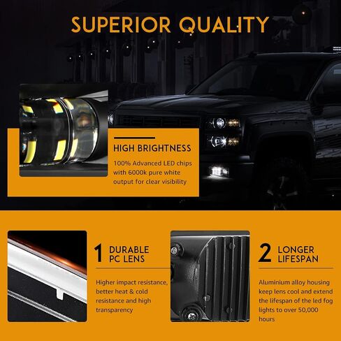 مصابيح ضباب Auxbeam LED معتمدة من وزارة النقل لسيارة شيفروليه سيلفرادو 2007-2016 أفالانش 2007-2015 سوبربان 2007-2017 تاهو 2007-2017 جي إم سي يوكون 15-16 مصابيح ضباب شاحنة بيك أب، زوج واحد، كروم in Saudi Arabia