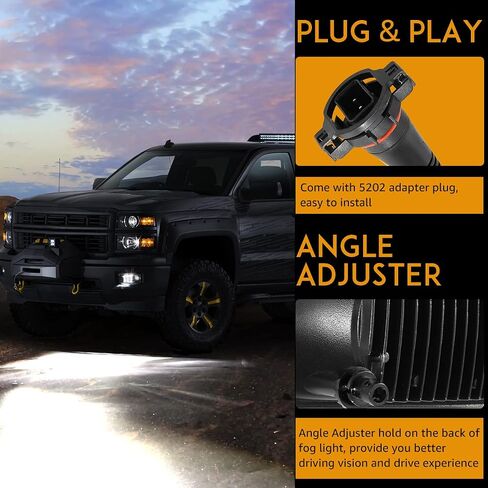 مصابيح ضباب Auxbeam LED معتمدة من وزارة النقل لسيارة شيفروليه سيلفرادو 2007-2016 أفالانش 2007-2015 سوبربان 2007-2017 تاهو 2007-2017 جي إم سي يوكون 15-16 مصابيح ضباب شاحنة بيك أب، زوج واحد، كروم in Saudi Arabia