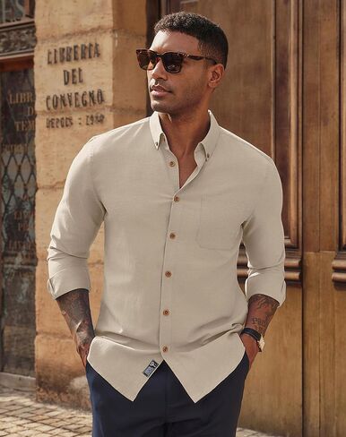 PJ PAUL JONES Men's Oxford Button Down Shirt Long Sleeve Regular Fit Business Casual Dress Shirts with Chest Pocket in Saudi Arabia