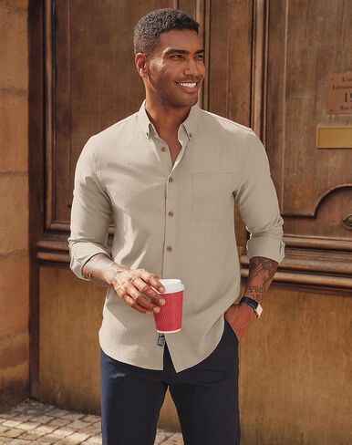 PJ PAUL JONES Men's Oxford Button Down Shirt Long Sleeve Regular Fit Business Casual Dress Shirts with Chest Pocket in Saudi Arabia