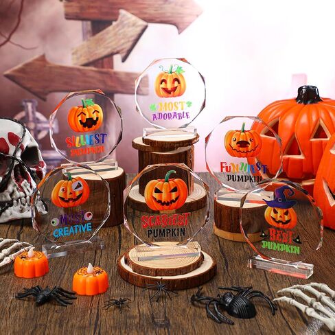 Geetery 6 Pcs Halloween Acrylic Award 4.72'' Halloween Party Supplies Trophy Award Funny Trophy Costume Contest Trophy Plaques for Halloween Pumpkin Costume Contest Winner Party in Saudi Arabia