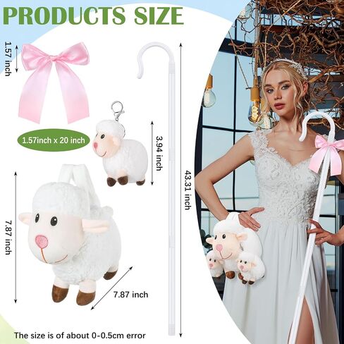 Halloween Shepherdess Costume Accessories 43" Shepherds Hook Staff Little Sheep Handbag Purse and Pink Ribbon for Woman Halloween Cosplay Costume in Saudi Arabia