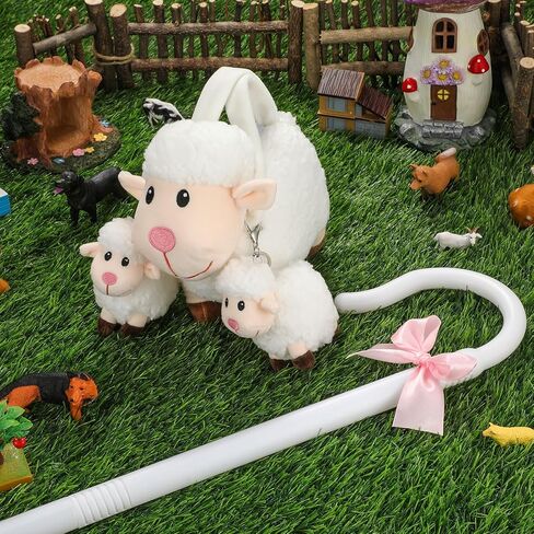 Halloween Shepherdess Costume Accessories 43" Shepherds Hook Staff Little Sheep Handbag Purse and Pink Ribbon for Woman Halloween Cosplay Costume in Saudi Arabia
