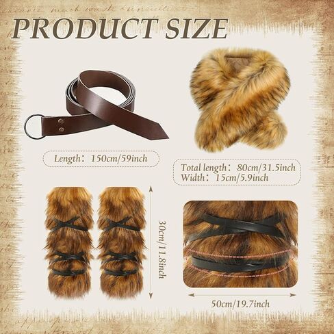 JenPen 3 Pcs Halloween Viking Costume Set Viking Cross Belt Fur Collar Fur Boots Covers Women Medieval Accessories for Halloween Party in Saudi Arabia