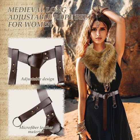 JenPen 3 Pcs Halloween Viking Costume Set Viking Cross Belt Fur Collar Fur Boots Covers Women Medieval Accessories for Halloween Party in Saudi Arabia