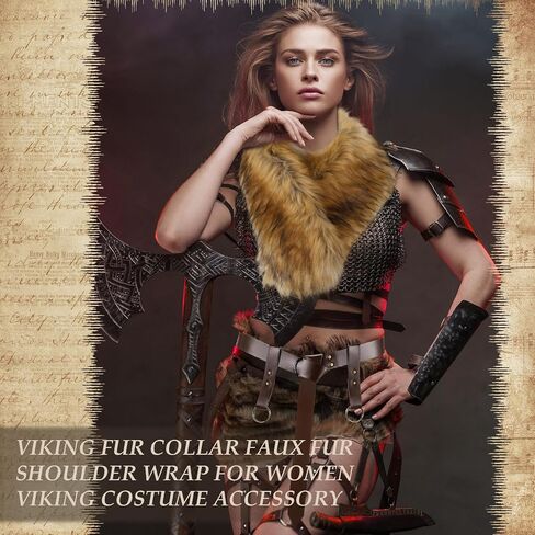 JenPen 3 Pcs Halloween Viking Costume Set Viking Cross Belt Fur Collar Fur Boots Covers Women Medieval Accessories for Halloween Party in Saudi Arabia