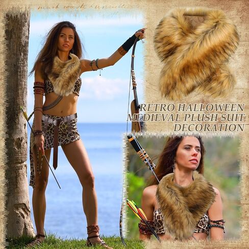 JenPen 3 Pcs Halloween Viking Costume Set Viking Cross Belt Fur Collar Fur Boots Covers Women Medieval Accessories for Halloween Party in Saudi Arabia