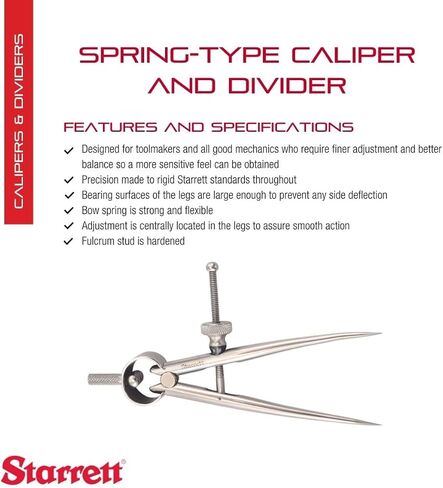 فرجار ومقسم من النوع الزنبركي من Starrett Toolmakers مع زنبرك مقوس ومسمار ارتكاز صلب - حجم وسعة 6 بوصات، نوع مفصل زنبركي - 275-6 in Saudi Arabia