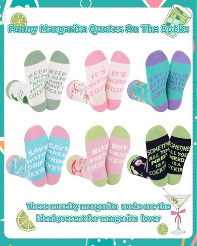 6 Pairs Drink & Alcohol Theme Crew Socks for Women Funny Coffee Cocktail Wine Tea Novelty Gift Socks for Xmas in Saudi Arabia