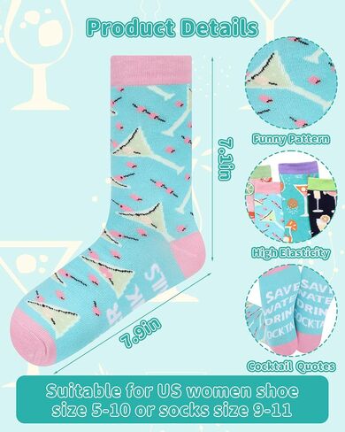 6 Pairs Drink & Alcohol Theme Crew Socks for Women Funny Coffee Cocktail Wine Tea Novelty Gift Socks for Xmas in Saudi Arabia