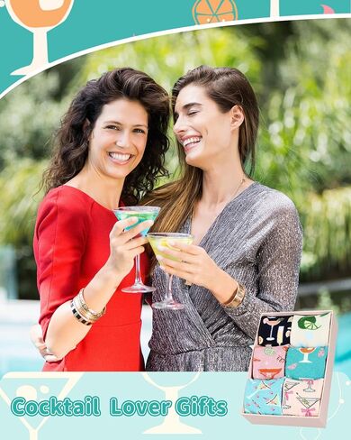 6 Pairs Drink & Alcohol Theme Crew Socks for Women Funny Coffee Cocktail Wine Tea Novelty Gift Socks for Xmas in Saudi Arabia