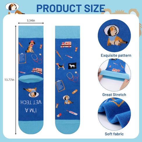 3 Pairs Vet Tech Socks Gifts for Women Men, Veterinary Technician Week Gift, Cute Print, Cotton Blend in Saudi Arabia