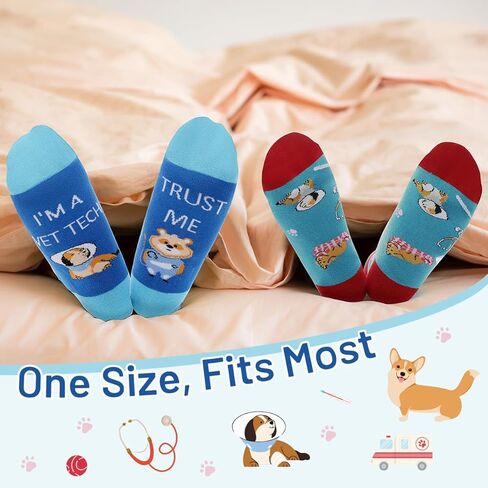 3 Pairs Vet Tech Socks Gifts for Women Men, Veterinary Technician Week Gift, Cute Print, Cotton Blend in Saudi Arabia