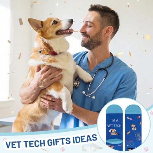 3 Pairs Vet Tech Socks Gifts for Women Men, Veterinary Technician Week Gift, Cute Print, Cotton Blend in Saudi Arabia