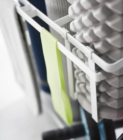 Yamazaki Home Tower Rolling Slim Fitness Rack With Adjustable Holder, Casters, Hooks For Gear Organization - Steel in Kuwait