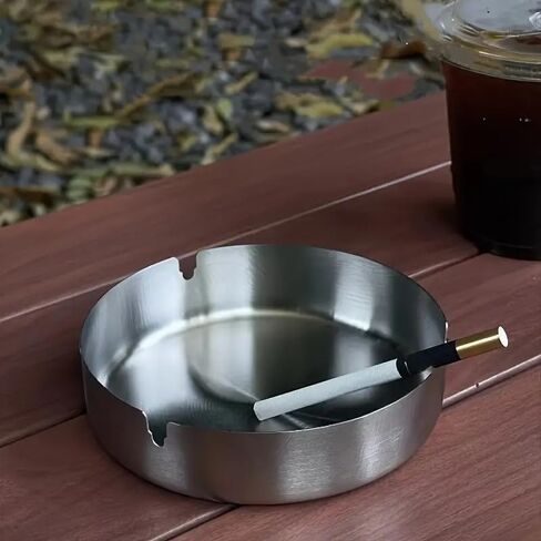 Home Ashtray, Stainless Steel Ash Tray for Indoor or Outdoor Use, Unbreakable Tabletop Ash-Holder for Home Outside Office Patio Balcony(small silver) in Saudi Arabia