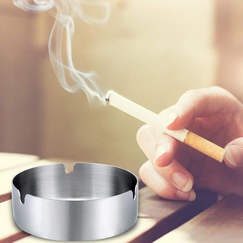 Home Ashtray, Stainless Steel Ash Tray for Indoor or Outdoor Use, Unbreakable Tabletop Ash-Holder for Home Outside Office Patio Balcony(small silver) in Saudi Arabia